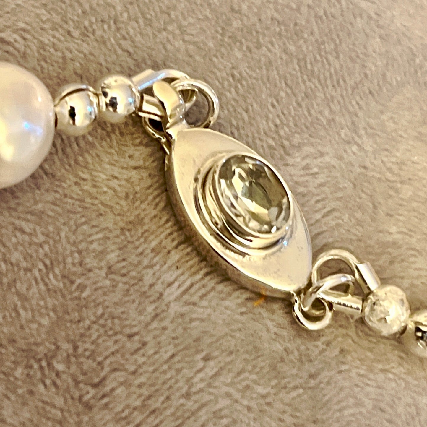 Large white nucleated pearls with sterling silver box clasp