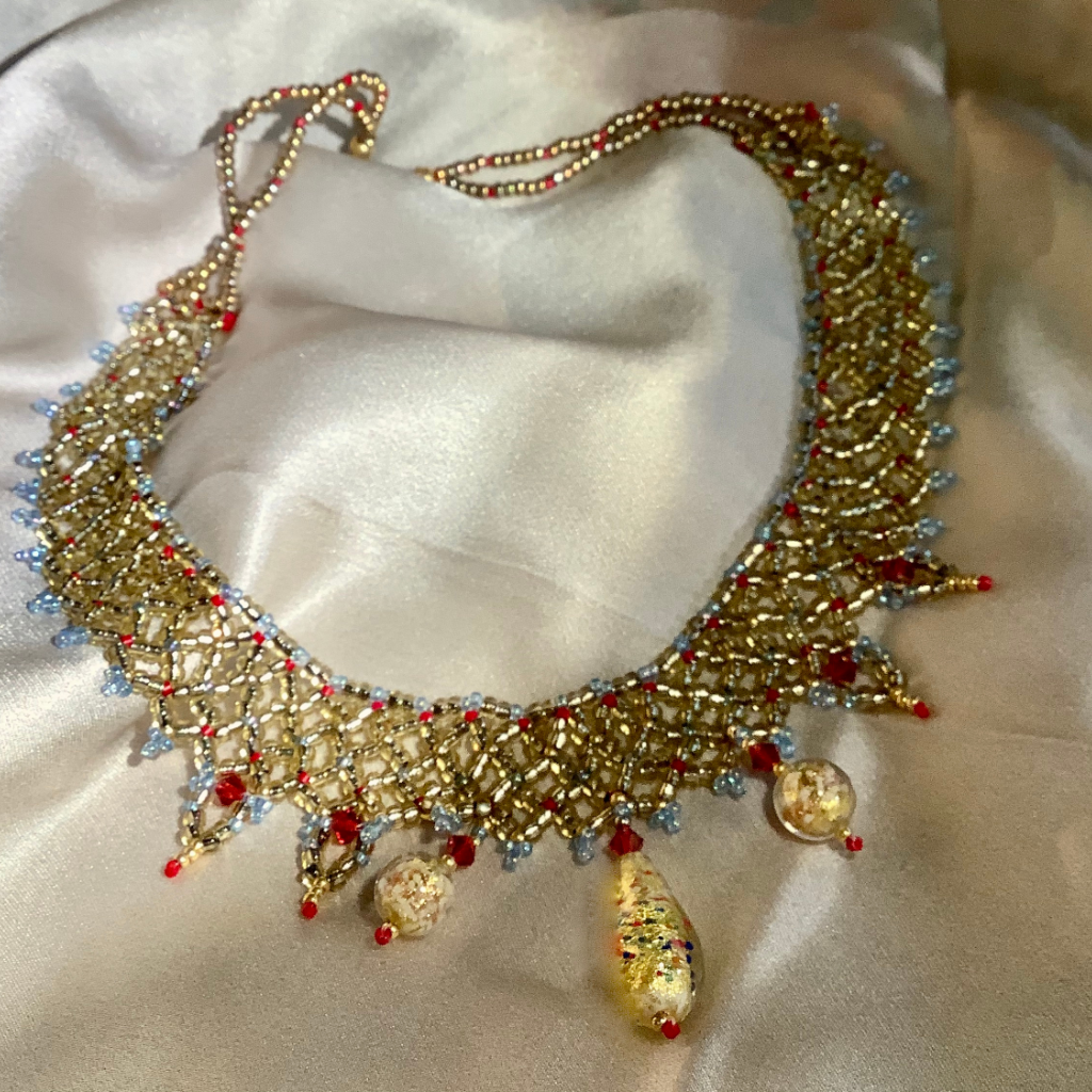 Inspired by Klimt collar with Swarovski crystals and Murano Glass