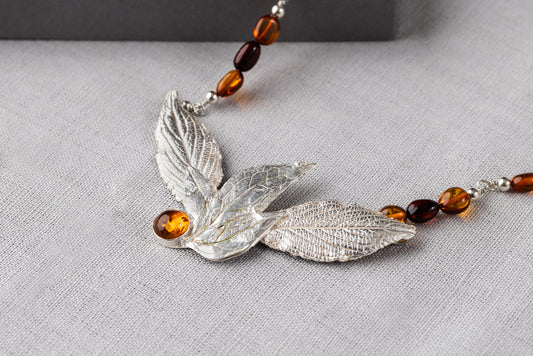Fine silver and Baltic Amber 'Leaf' Necklace