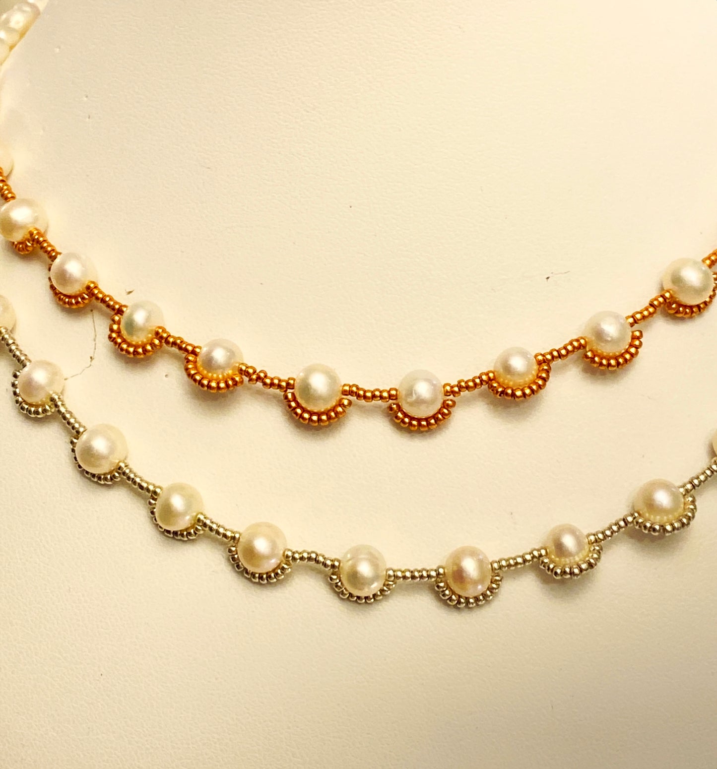 Delicate pearl necklaces with choice of seed beads