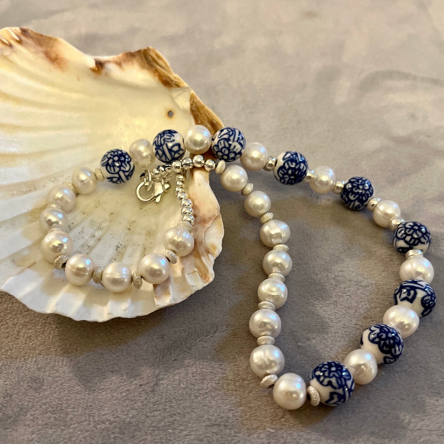 Pearl and ceramic bead necklace
