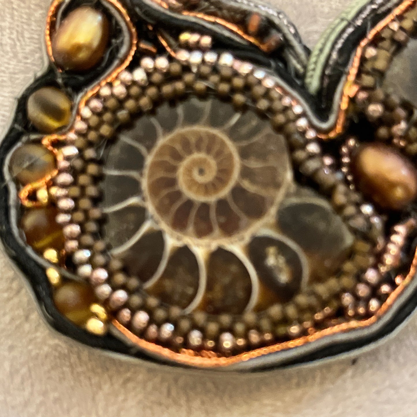 Ammonite statement  necklace with soutache