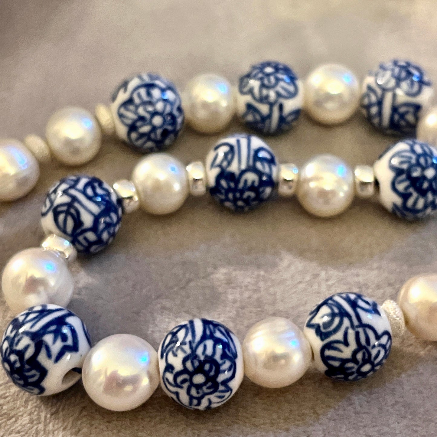 Pearl and ceramic bead necklace