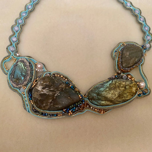 Collar necklace with Labradorite and Soutache