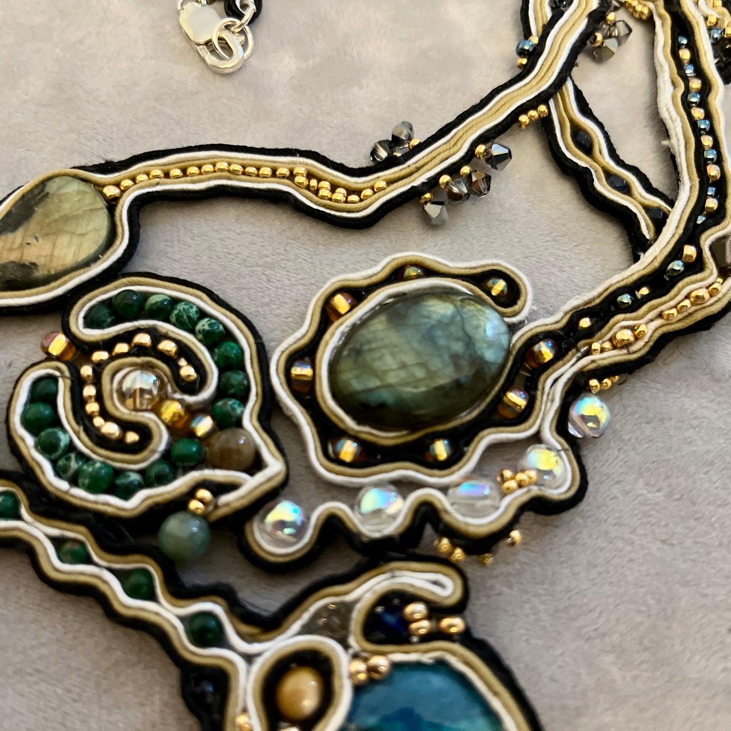 'Sea Creatures' a Soutache and Gemstone  necklace