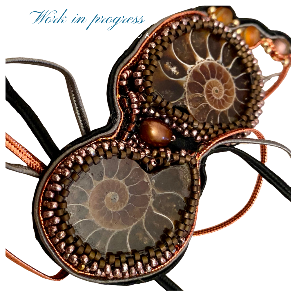 Ammonite statement  necklace with soutache