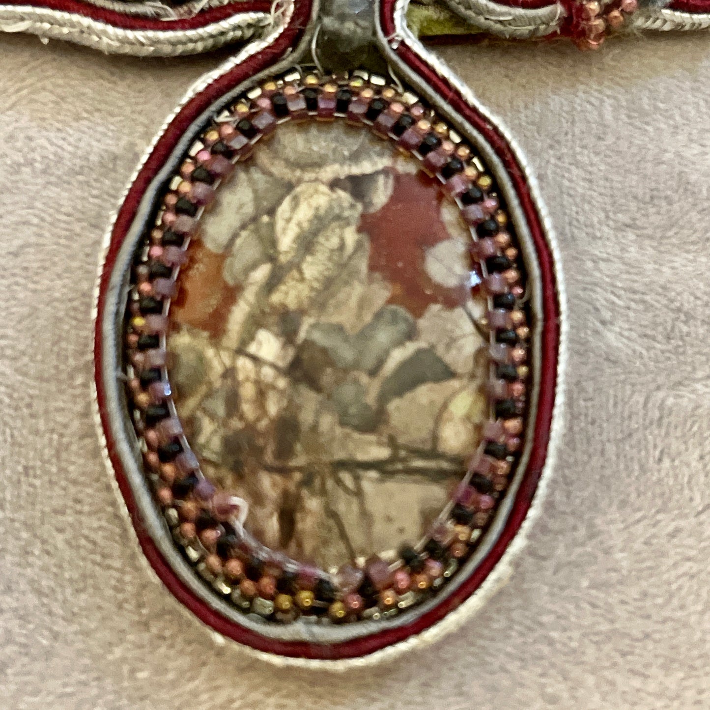 Necklace with Shibori Silk, Soutache andJasper
