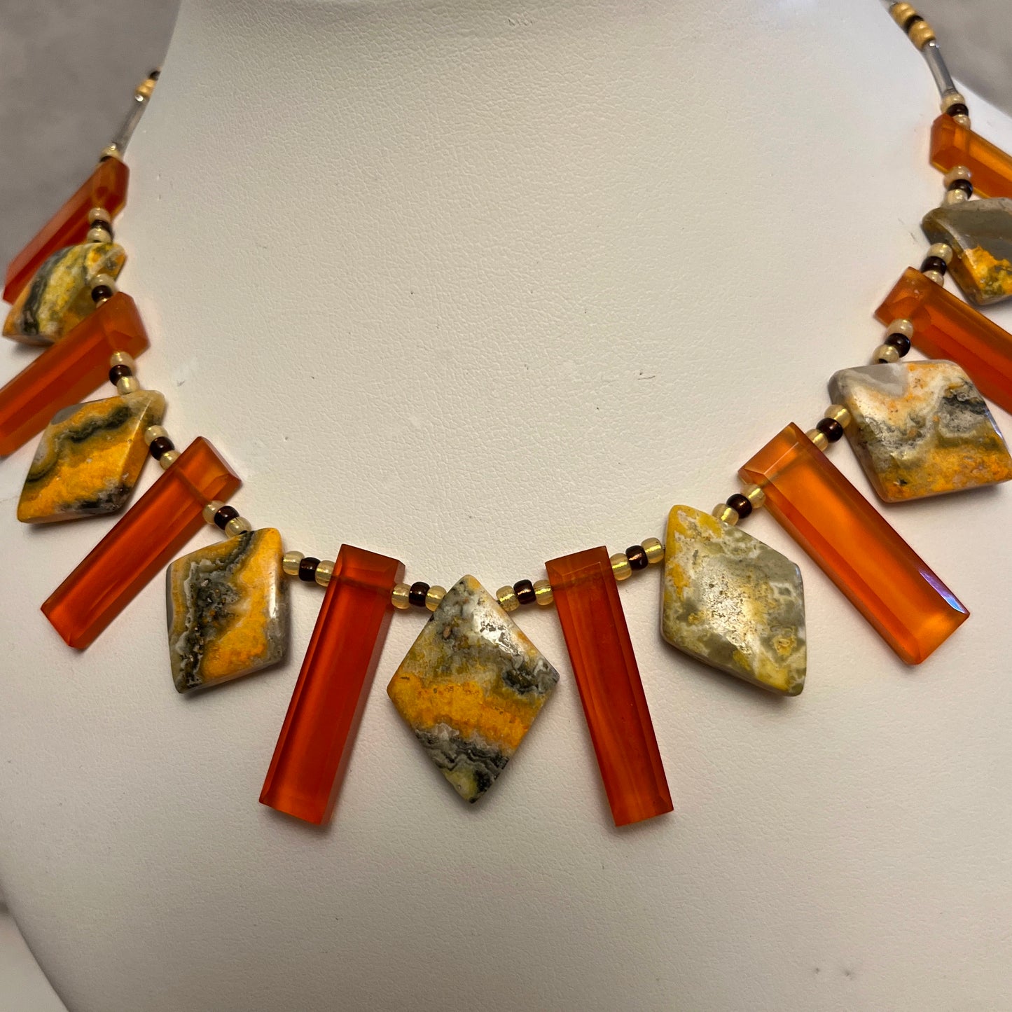 Necklace with Carnelian and Bumble Bee Jasper