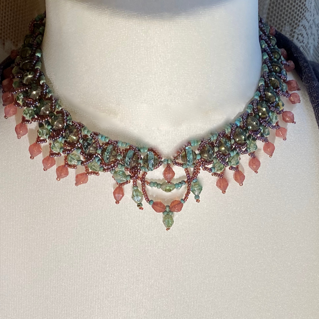 Edwardian inspired collar - Turquoise and pink colourway