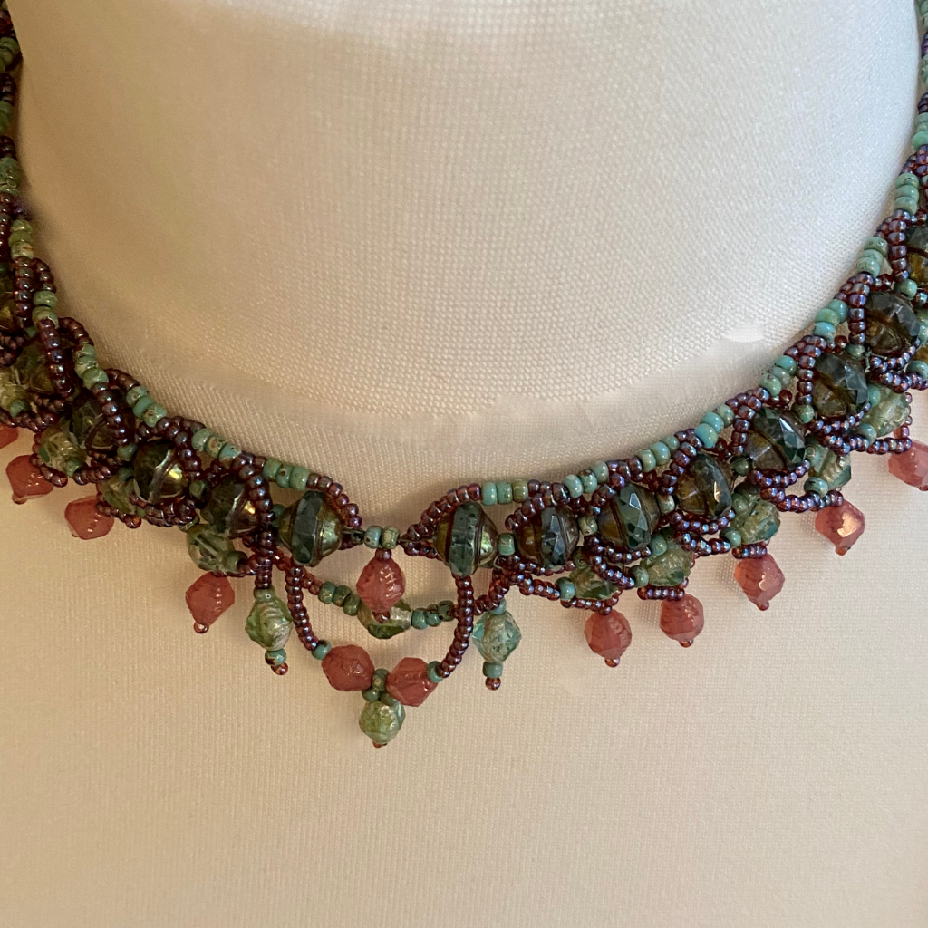 Edwardian inspired collar - Turquoise and pink colourway